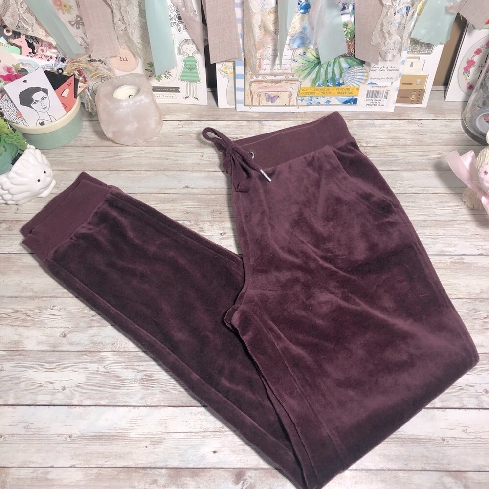 Divided By H&M Basic Burgundy Velour Joggers Pants Women’s Sz.XS Fall Winter Y2K
